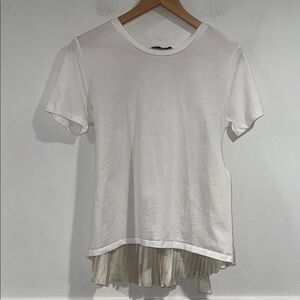 Zara small shirt accordian pleated back detail ivory sash belted
